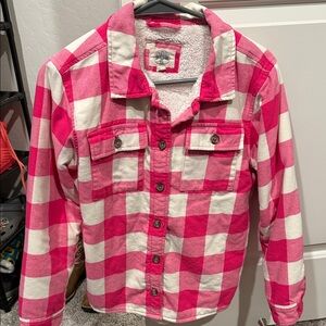 Pink and White Plaid Button-Up Shirt